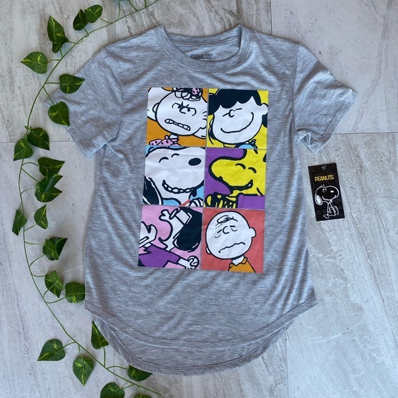 Peanuts Tops - Peanuts Snoopy Woodstock Charlie Brown Shirt XS NWT Gray Knotts Berry Farm Tee